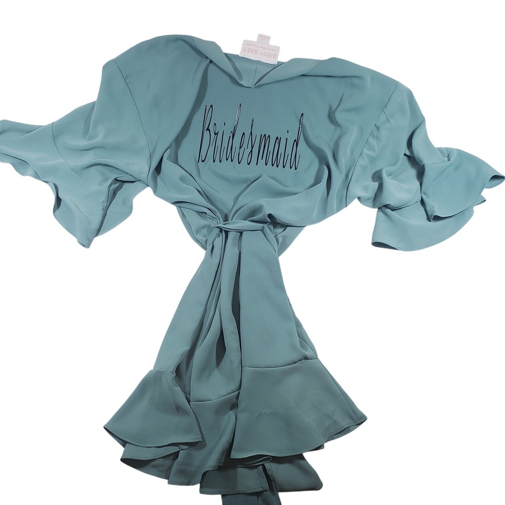 Birdy Grey Bridesmaid Robe‎ Blue Green Ruffle Wrap Tie Waist XS/S RN158036